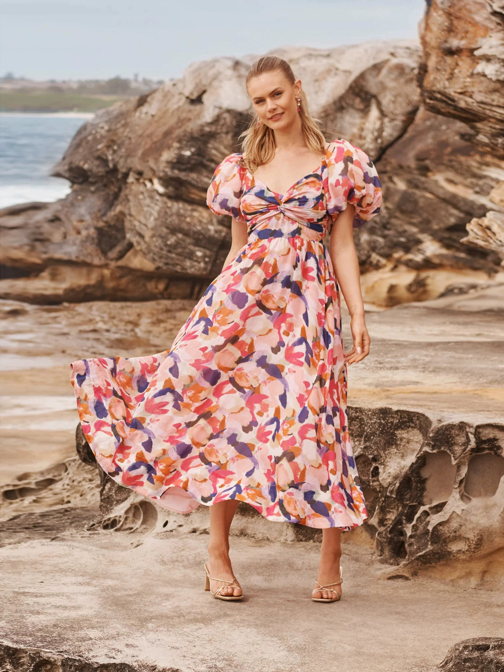 ZARA In Stock Summer Boho Puff Sleeve High Waist Slim Fit Vacation Dress